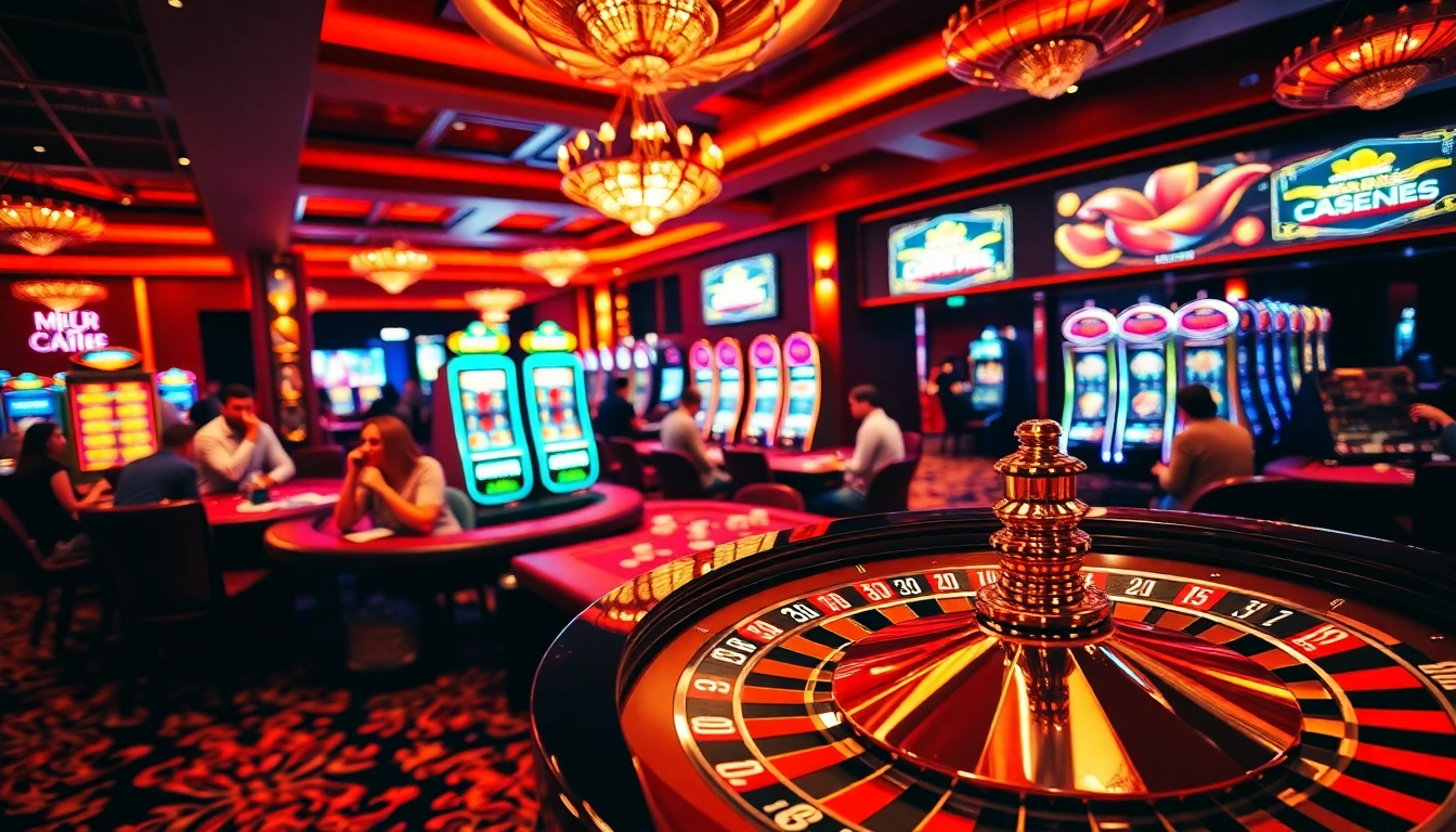 A high-stakes casino atmosphere at win55win.live with vibrant roulette wheels and poker tables.