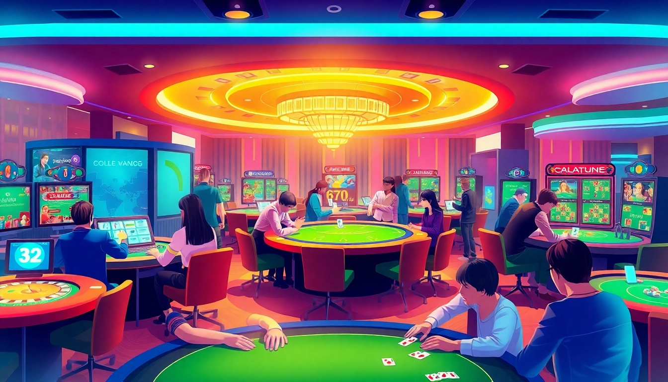 Engaging scene of players at okvipwin.live enjoying live casino games, showcasing a vibrant online gaming atmosphere.